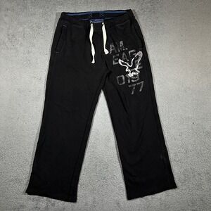 Y2k American Eagle Outfitters Black Sweatpants Baggy Pockets Mens Small #2119